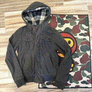 thrashed Gray Y2K Aeropostale A87 Plaid Flannel Lined Zip Up Hoodie